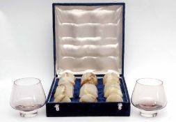 Cased set of six onyx wine glasses together with two Caithness glass bowls