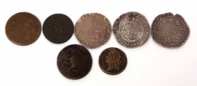 Mixed Lot: three various Charles I half-crowns including 1642 plus Irish James II gun money, 1689