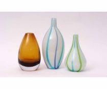 Collection of three Studio Glass pieces, tallest 29cms, variously decorated, the largest with an