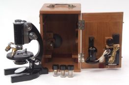 Early 20th century black and polished steel finished monocular microscope, Officine Galileo, No