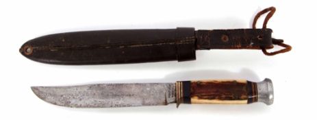 Mid-20th century German Bowie type knife, stamped "Finest Steel Warranted" to a shaped single edge