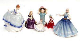 Group of six figures, Royal Doulton and Royal Worcester, of ladies and children in typical colours