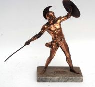 Copper plated metal model entitled "Achilles" standing on a slab, 15cms high