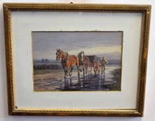 Emily Atkinson, signed and dated 1895, watercolour, Figure with horses and cart, 17 x 24cms