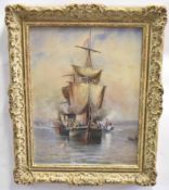 William Woolard, signed watercolour, Shipping scene, 35 x 26cms