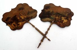 Pair of 19th century papier mache table screens, 39cms long