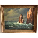 PAUL WOLDE, oil on canvas, signed and inscribed "Hamburg" lower left, Ship off a rocky coast 59 x