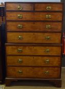 Late 18th/early 19th century mahogany chest on chest, upper section with plain top over two short