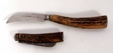 Mixed Lot: two various antler handled gardening knives, both by Saynor and one of folding form (2)