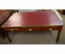 19th century mahogany partner's desk with red leather insert fitted with three drawers with brass