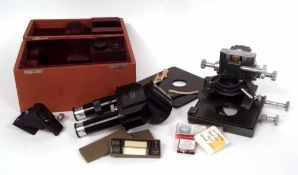 Mixed Lot: cased Ernst Leitz - Wetzlar Binocular microscope head, together with a mechanical Vernier