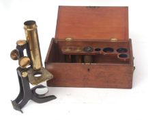 Late 19th century patinated and lacquered brass monocular microscope, C Collins, Optician - 157 Gt