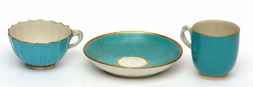 18th century Worcester James Giles solid turquoise decorated cup and saucer together with a