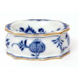 Meissen salt decorated with an onion style pattern within a gilt rim, blue crossed swords and