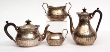 Victorian four-piece tea and coffee service comprising coffee pot, tea pot, sugar basin and milk