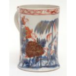 Liverpool tankard, probably Wm Reid, circa 1760, painted in underglaze blue with a Chinese garden