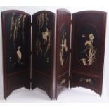 Two Oriental Shibayama two-fold screens, the panels applied/inlaid on either side with birds,