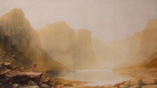 ATTRIBUTED TO GEORGE FENNEL-ROBSON (1788-1833) Extensive Scottish landscape with figure and dog