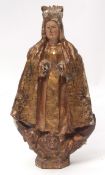 Early gilt wood religious study of a crowned figure, the base carved with heads of putti, possibly