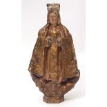 Early gilt wood religious study of a crowned figure, the base carved with heads of putti, possibly