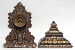 Late 19th century French ebonised brass, mother of pearl and nacre shell inlaid bracket clock, the