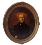 ENGLISH SCHOOL (19TH CENTURY) Half-length portrait of a gent wearing black jacket and cravat oil