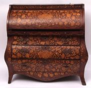Dutch marquetry cylinder bureau, inlaid throughout with typical floral panels, fitted interior