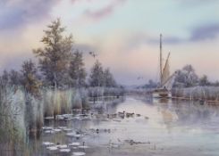COLIN W BURNS (born 1944) "Meadow Dyke" watercolour, signed lower left 38 x 53cms