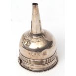 George III two-part wine funnel with removable liner with shell side clip and muslin ring to a