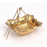 19th century French silver gilt tea strainer of shaped rectangular form with lobed and pierced