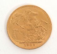 UK, Edward VII sovereign, 1909