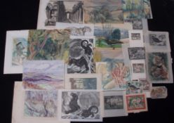 AR ELSIE MARION HENDERSON, (1880-1967) Tigers, Lion, landscapes etc Folder of 27 various works,