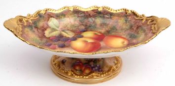 Royal Worcester dish with gilded gadroon rim, the centre painted with fruit on a mossy ground,