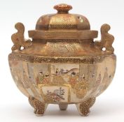 Satsuma Koro and cover, finely decorated in typical fashion with gilt background, scrolled