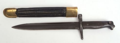 Italy, model 1870/15 knife bayonet, Terni, with brass capped black stitched leather scabbard,