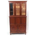 Late 19th century mahogany and satinwood cross-banded specimen cabinet with moulded top over three