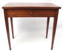 18th century and later walnut side table, single frieze drawer raised on four reeded tapering square