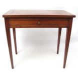 18th century and later walnut side table, single frieze drawer raised on four reeded tapering square