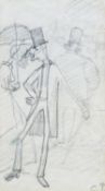 CAMILLE PISARRO (1830-1903) "Caricature man with glasses, woman with umbrella circa 1890" pencil