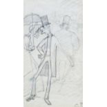 CAMILLE PISARRO (1830-1903) "Caricature man with glasses, woman with umbrella circa 1890" pencil