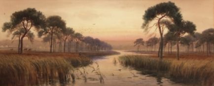 JOSEPH WILLIAM CAREY (1859-1937) Irish river landscape with angler watercolour, signed lower left 23