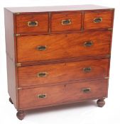 19th century mahogany campaign chest applied throughout with brass strapwork, three short drawers (