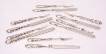 Six each Victorian dessert knives and forks each with polished blades and tines to hollow cast and