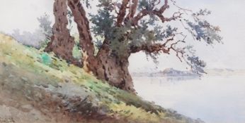 ANGELOS GIALLINA (1857-1939) Corfu watercolour, signed lower left 15 x 30cms