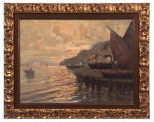 FAUSTO PRATELLA (1886-1964) Bay of Naples at dusk oil on board, signed lower right 43 x 58cms