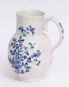 18th century Worcester moulded Dutch jug circa 1758, the moulded body decorated with floral