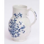 18th century Worcester moulded Dutch jug circa 1758, the moulded body decorated with floral