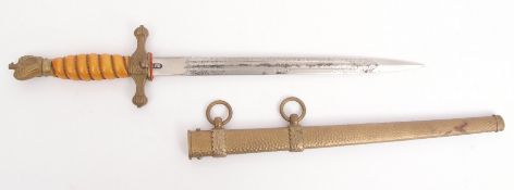 Mid-20th century German Naval dirk, WKC, the double edged and twin fullered etched blade with