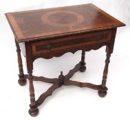 18th century and later walnut and mahogany side table, the oyster veneered inset top over a single