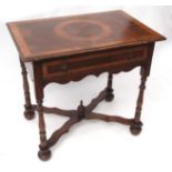 18th century and later walnut and mahogany side table, the oyster veneered inset top over a single